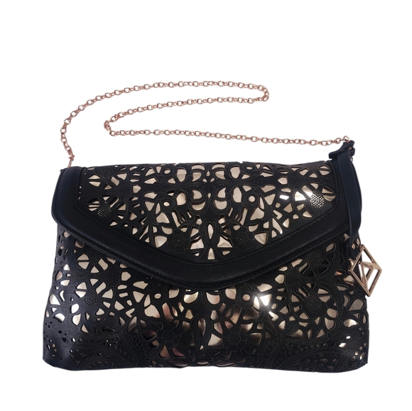 Attitude Envelope Clutch Black & Rose Gold Chain Strap - Picture 2 of 16